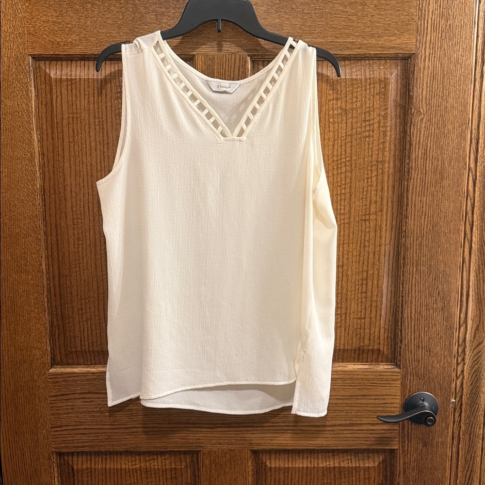 CJ Banks Ivory Sleeveless Top with Cutout V-Neck XL